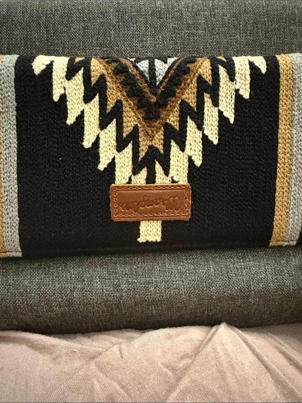Wrangler Wool Aztec Knit Clutch in Black, Cream & Tan